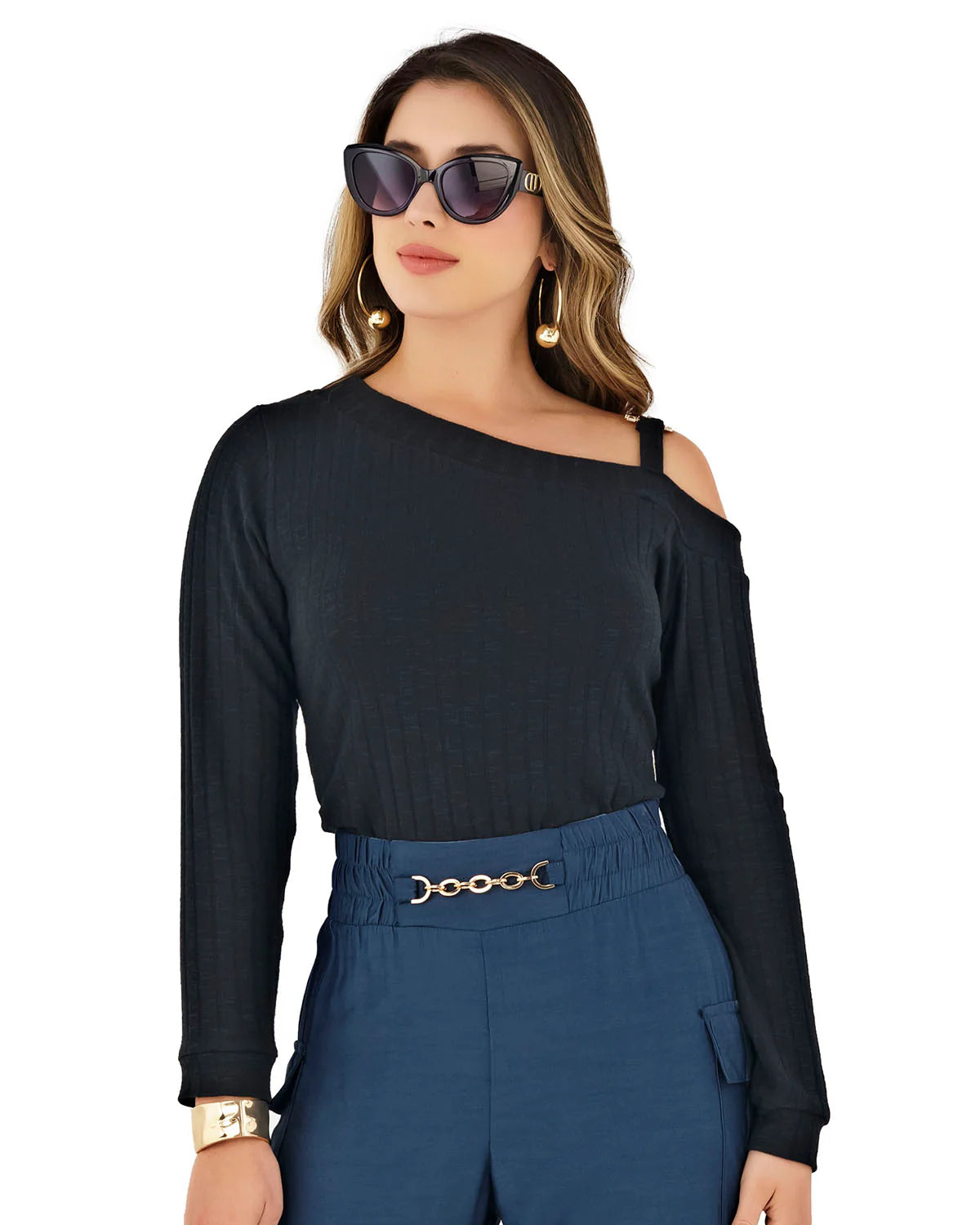 Blusa Asimétrica en Rib Stretch 8810 – Ryocco en oferta outlet Colombia saldos a huevo