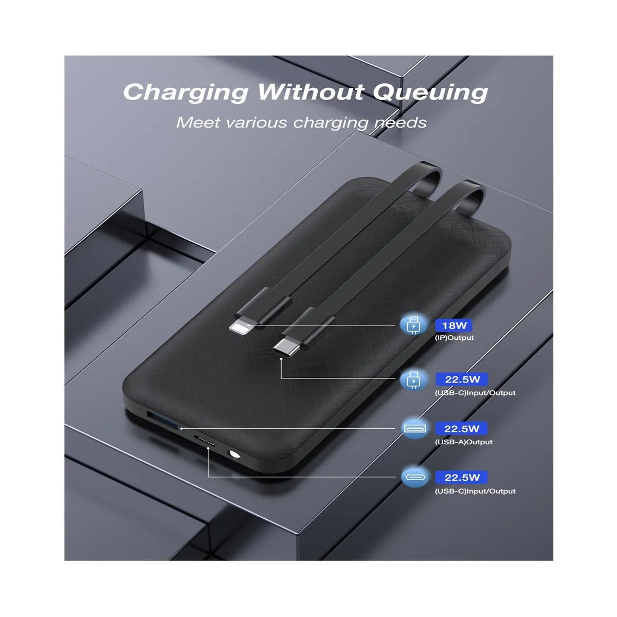 Batería Portátil 1Hora 10.000 mAh con Carga Rápida 22.5W