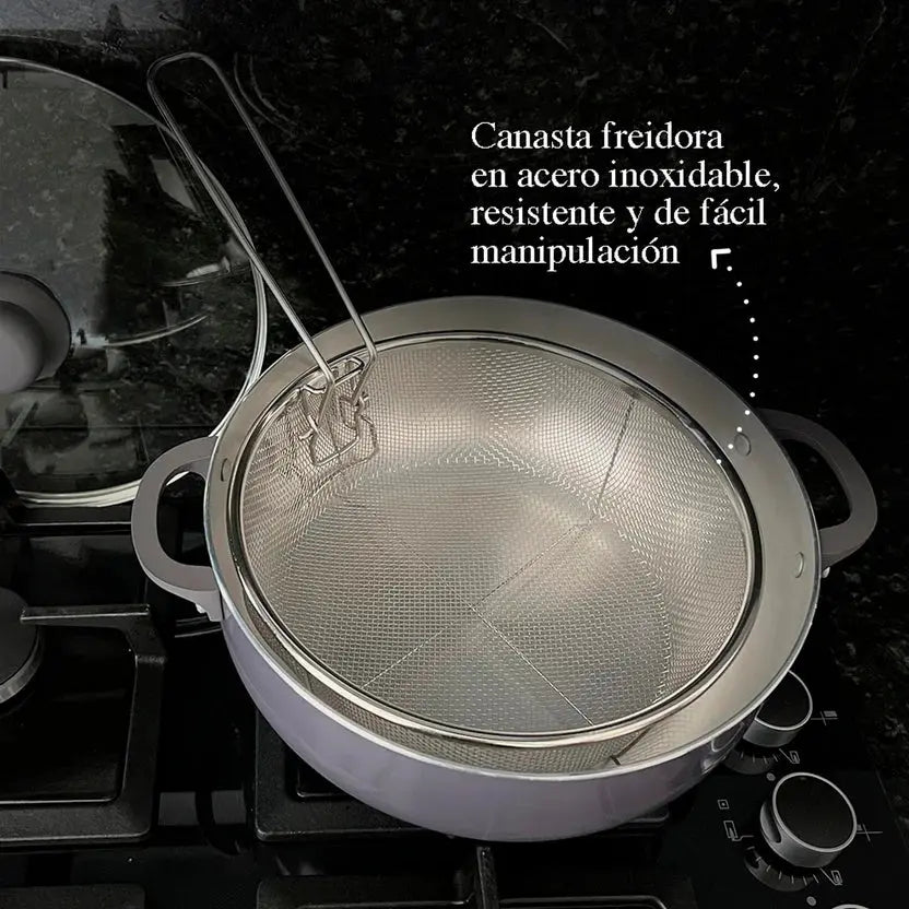 Caldero Aluminio con Canasta Freidora Esencial Cocina Criolla 26cm en oferta outlet Colombia saldos a huevo