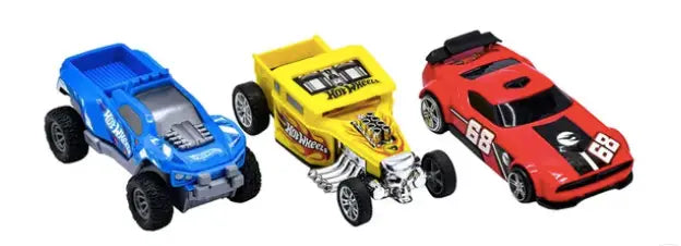 Set de 3 Carros Pull Back Fast Racers azul - amarillo - rojo Hot Wheels en oferta outlet Colombia saldos a huevo