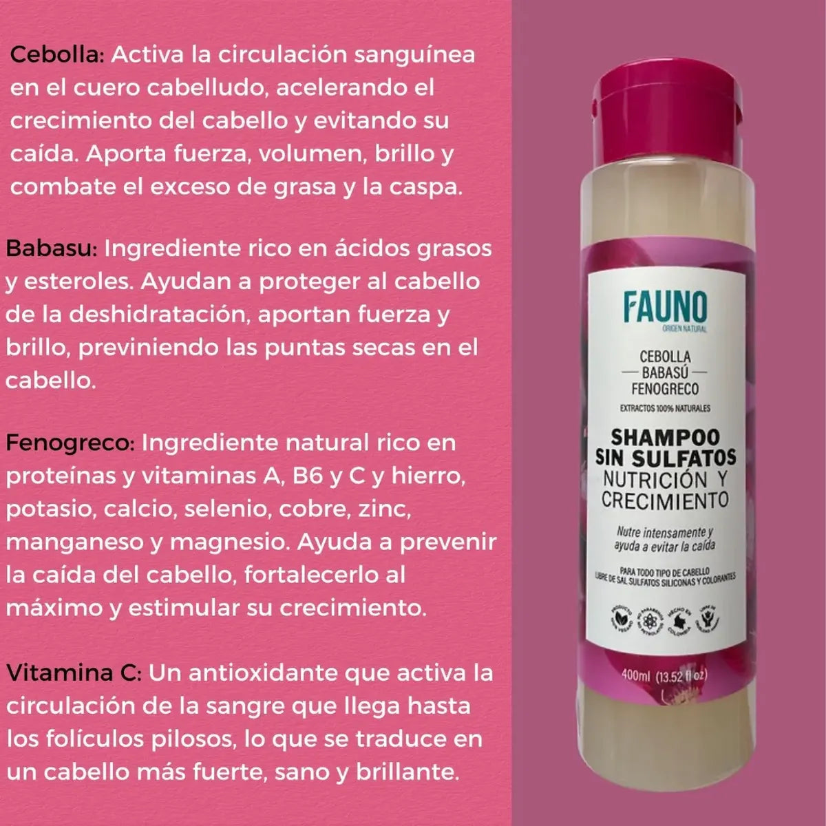Shampoo de Cebolla Nutrición y Crecimiento 400 ml – Fauno