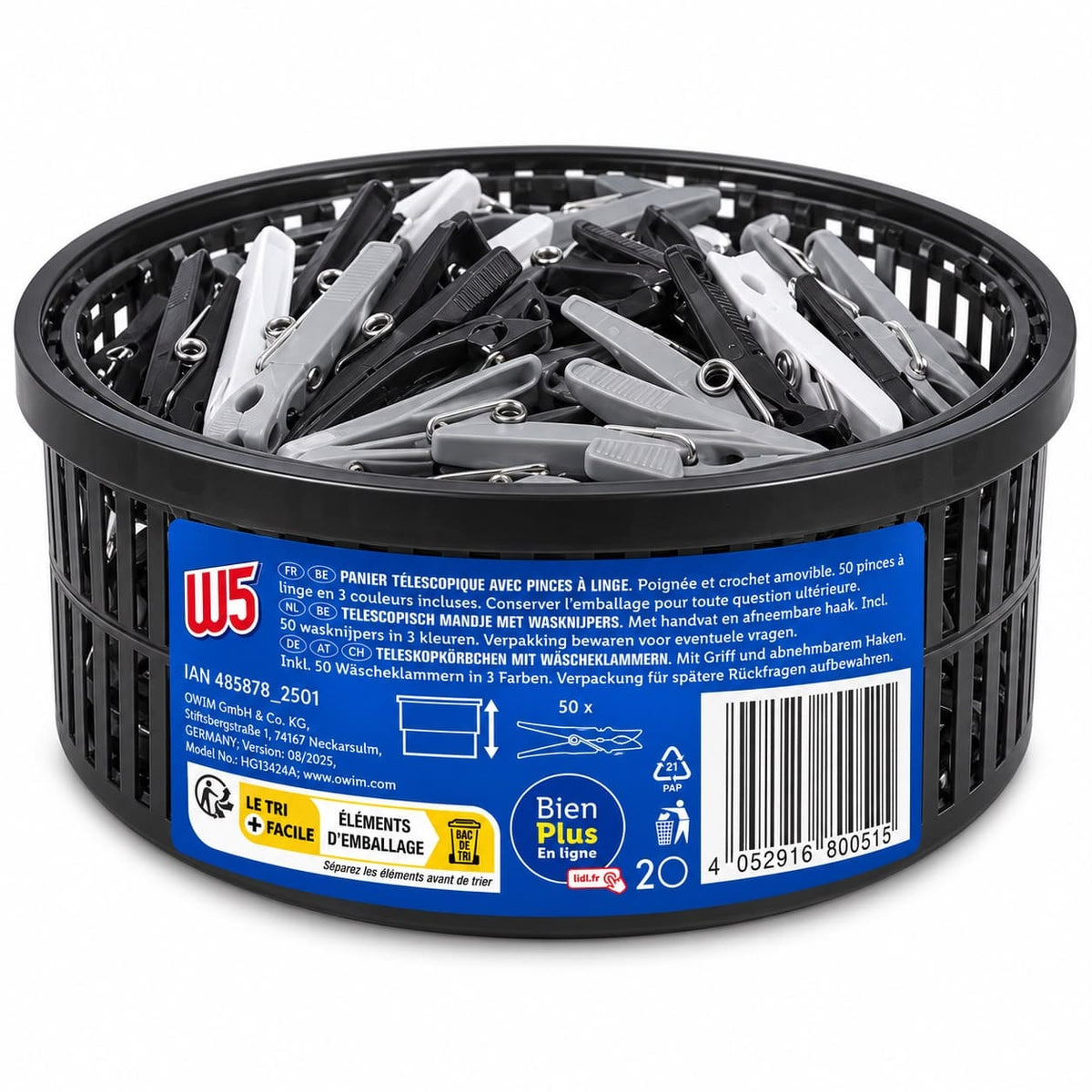 Canasta Expandible con 50 Pinzas para Ropa – W5