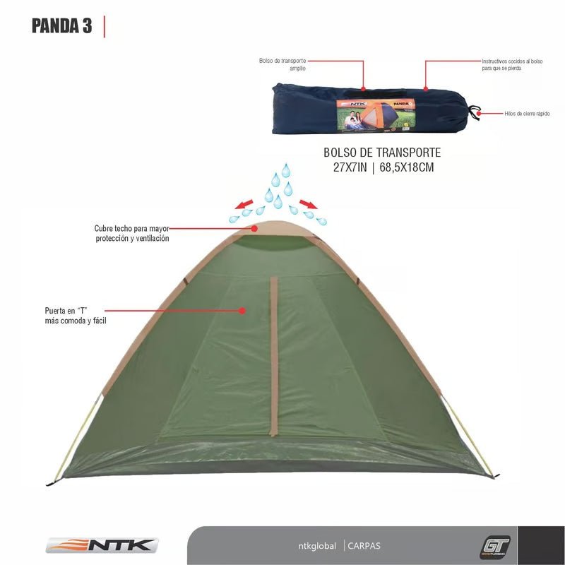 Carpa para 3 Panda Tienda De Campaña Camping Verde - NTK en oferta outlet Colombia saldos a huevo