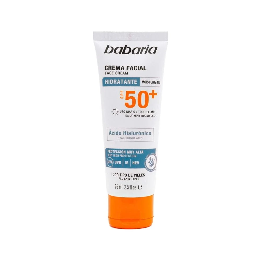 Crema Facial Hidratante con Ácido Hialurónico SPF 50+ 75 ml – Babaria en oferta outlet Colombia saldos a huevo