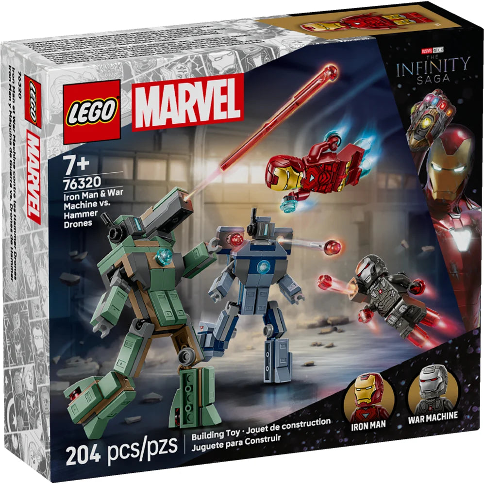 Lego Marvel Iron Man y Máquina de Guerra vs. Drones de Hammer 76320
