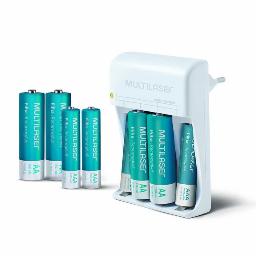 Kit de Pilas recargables mas cargador Multilaser en oferta outlet Colombia saldos a huevo