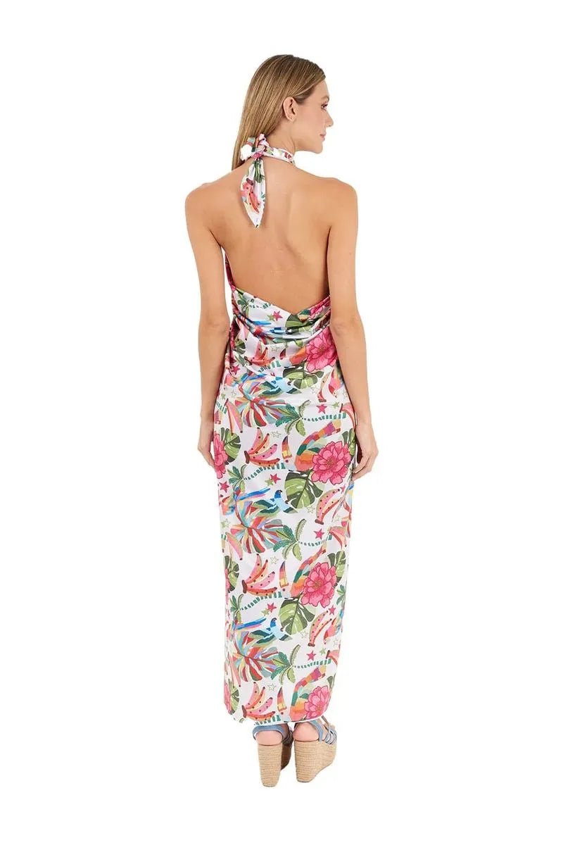 Vestido Largo Tropico Estampado Marfil MERCEDES CAMPUZANO 4904-1 en oferta outlet Colombia saldos a huevo