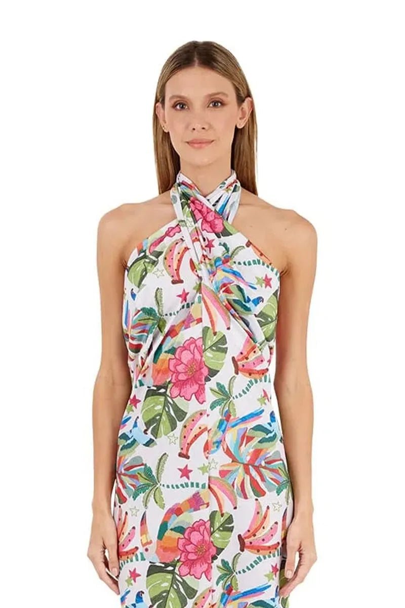 Vestido Largo Tropico Estampado Marfil MERCEDES CAMPUZANO 4904-1 en oferta outlet Colombia saldos a huevo