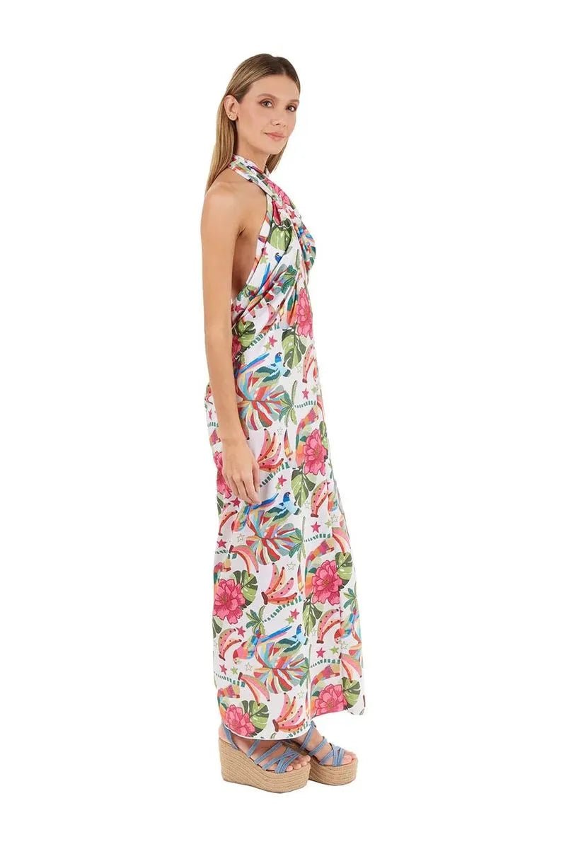 Vestido Largo Tropico Estampado Marfil MERCEDES CAMPUZANO 4904-1 en oferta outlet Colombia saldos a huevo
