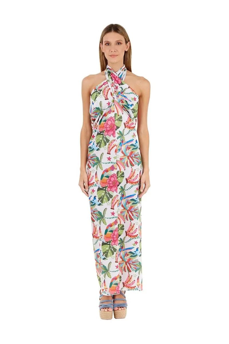 Vestido Largo Tropico Estampado Marfil MERCEDES CAMPUZANO 4904-1 en oferta outlet Colombia saldos a huevo