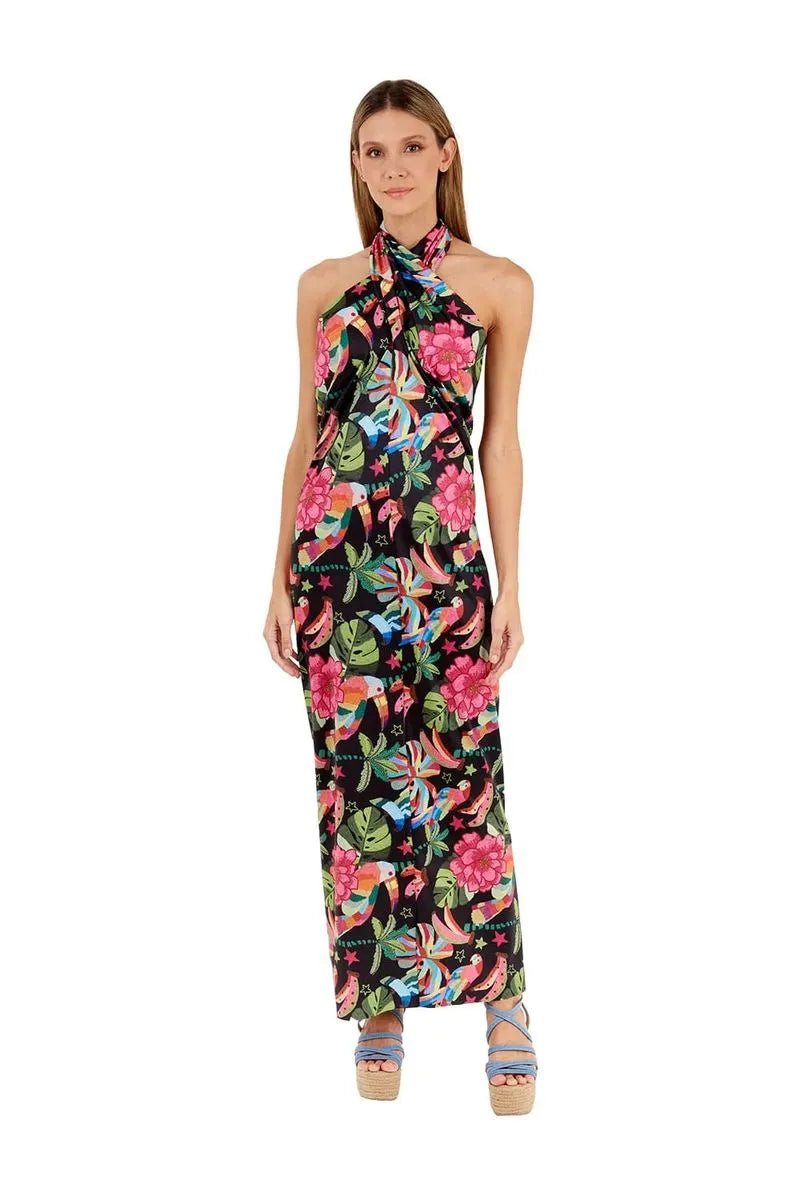 Vestido Largo Tropico Magic Negro MERCEDES CAMPUZANO 4904 en oferta outlet Colombia saldos a huevo