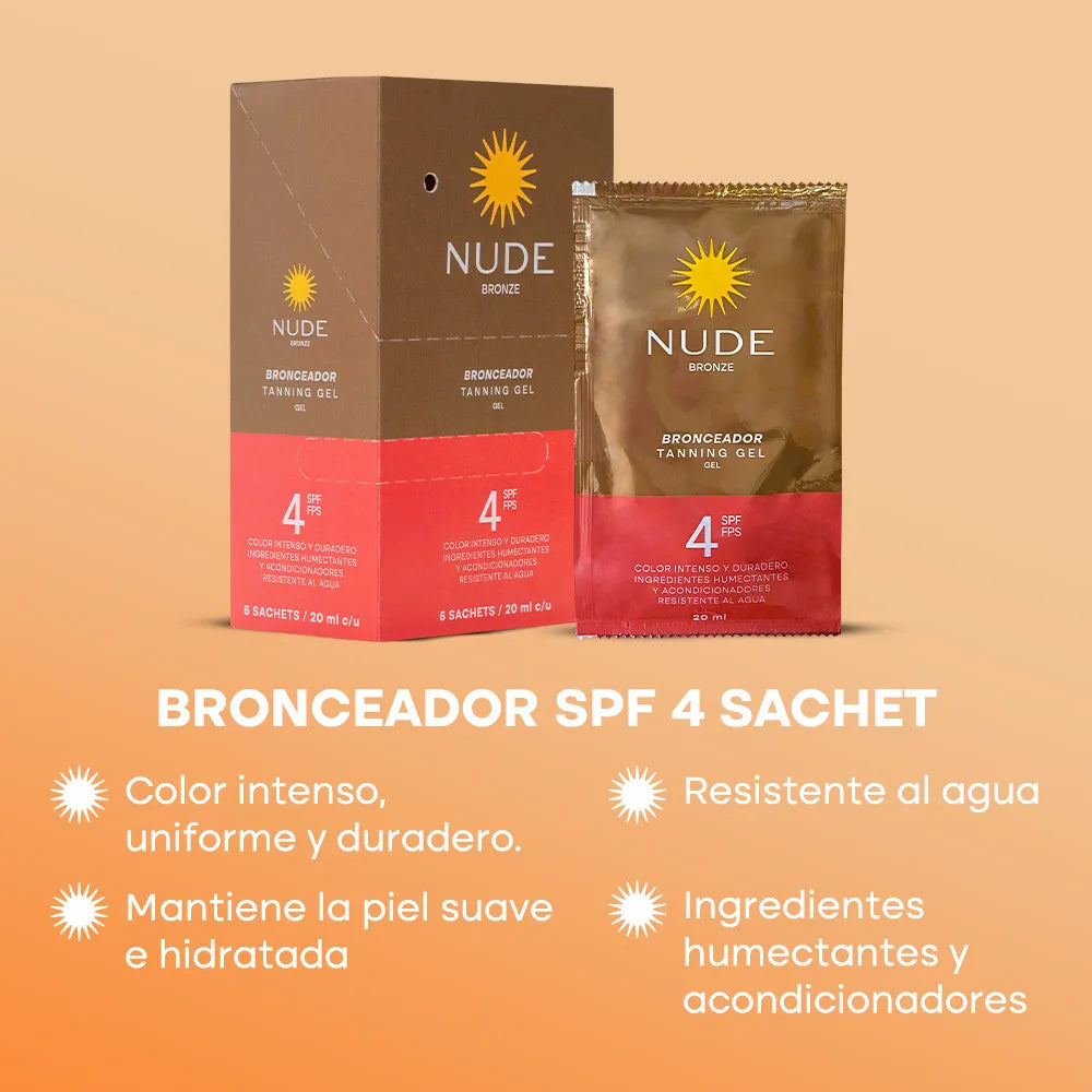 Bronceador Nude en Gel SPF 4 – Caja x 6 Unidades de 20 ml
