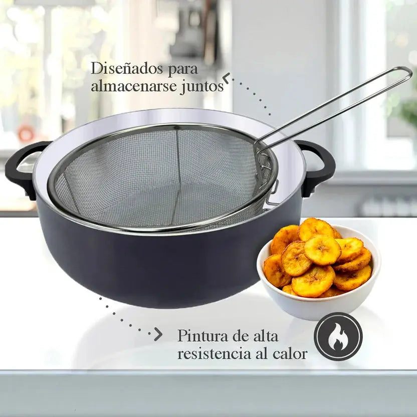 Caldero Aluminio con Canasta Freidora Esencial Cocina Criolla 26cm en oferta outlet Colombia saldos a huevo