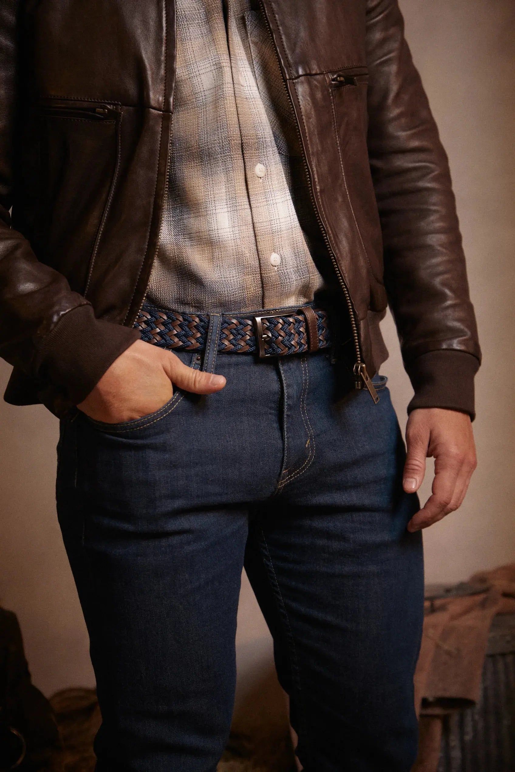 Cinturón Leather Fusion Azul-Café - LAZO en oferta outlet Colombia saldos a huevo