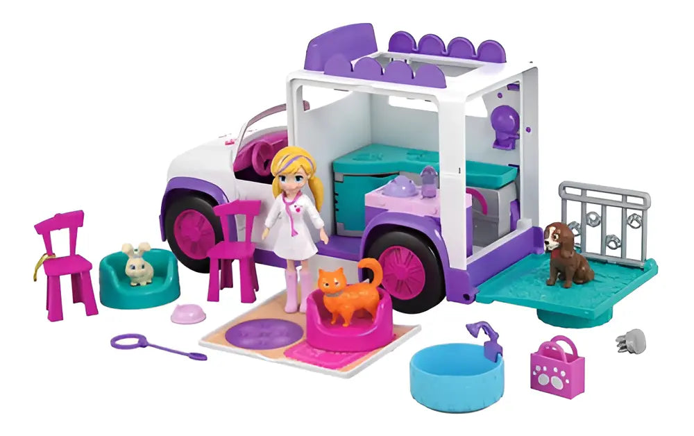 Muñeca Polly Pocket Hospital Móvil de Animalitos – Mattel