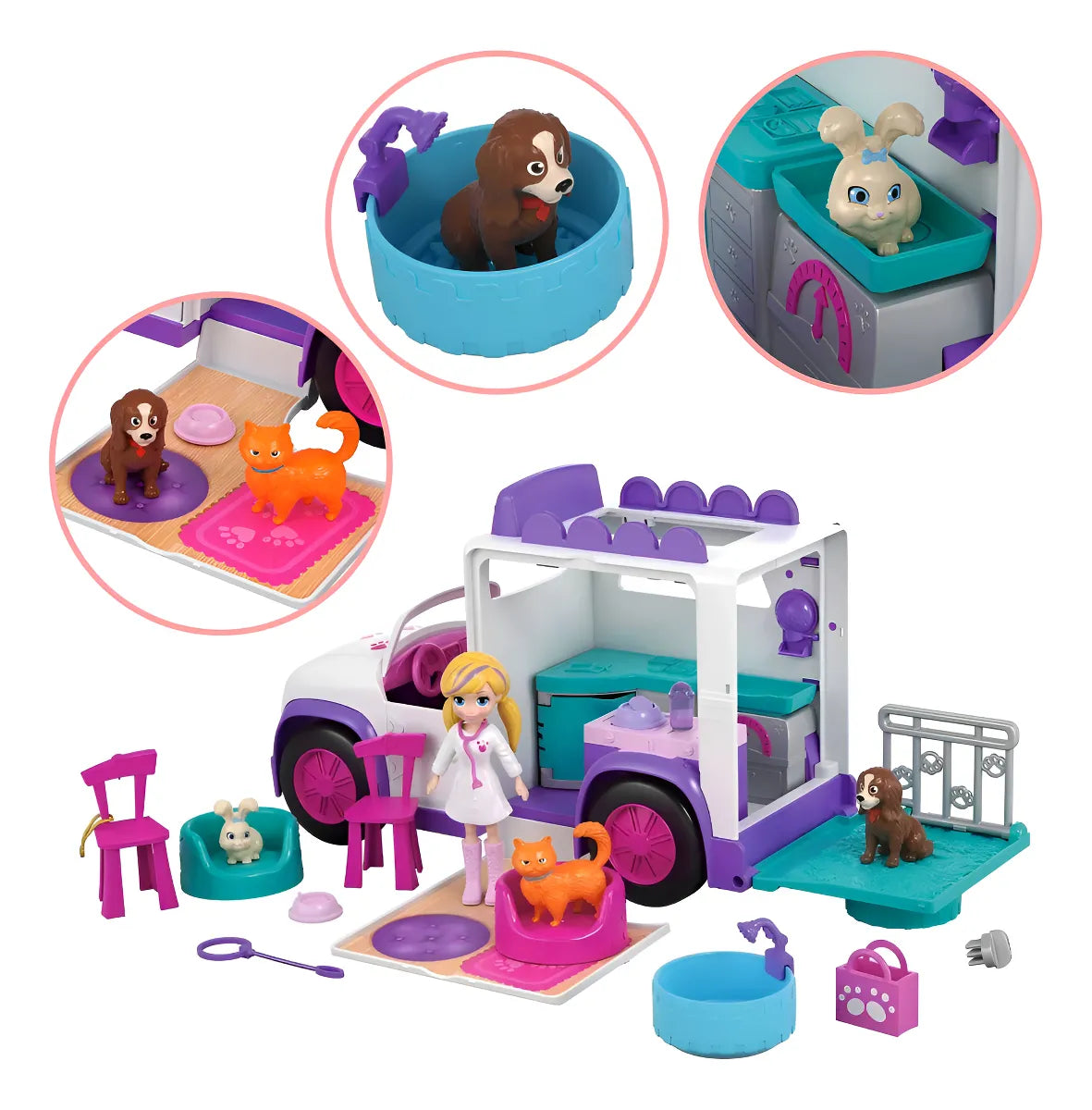 Muñeca Polly Pocket Hospital Móvil de Animalitos – Mattel