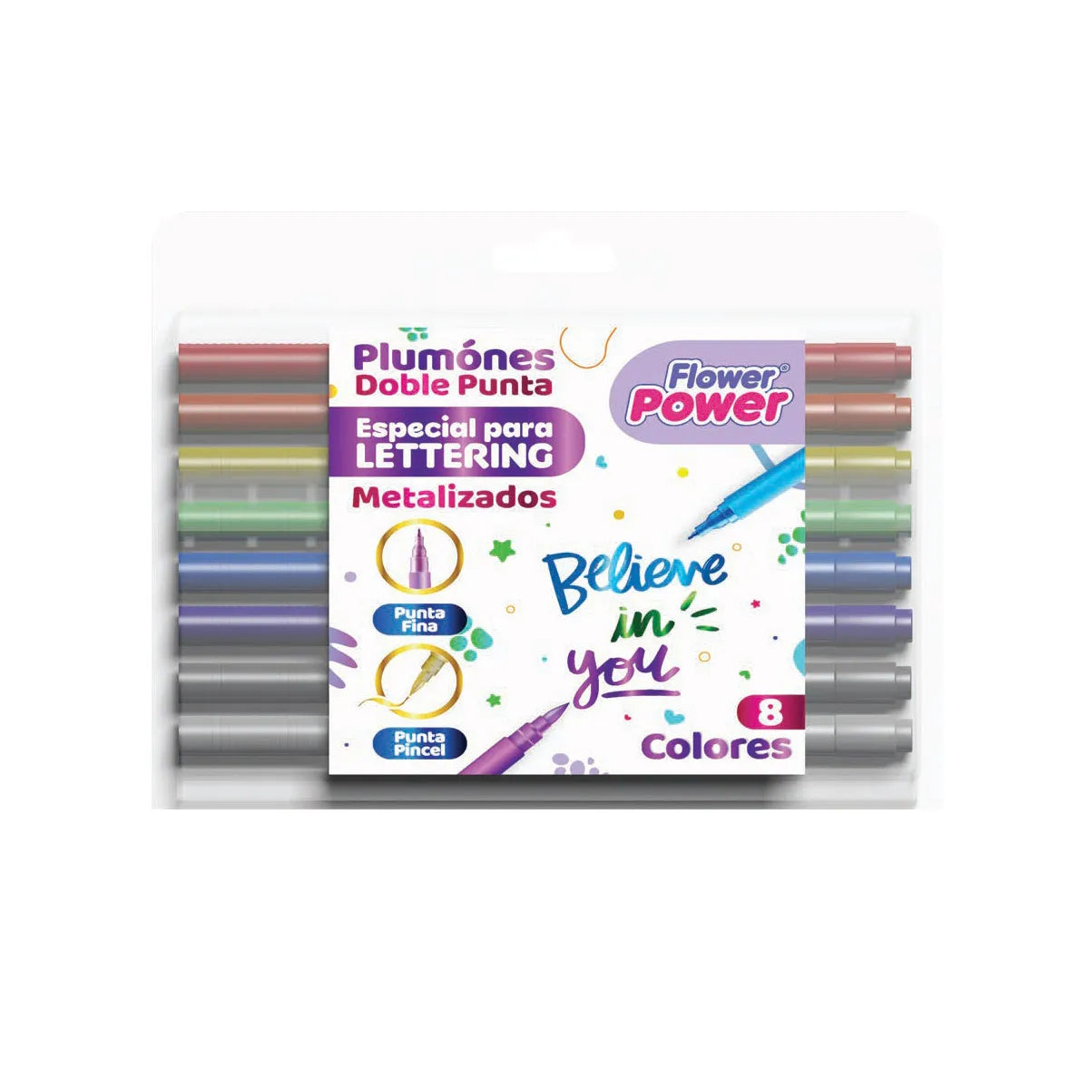 Set de 8 Plumones Metalizados Doble Punta Flower Power – Primavera en oferta outlet Colombia saldos a huevo