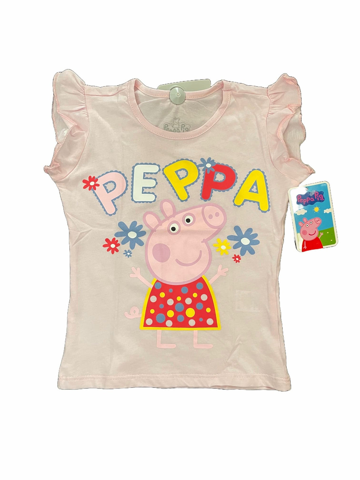 Camiseta básica infantil Peppa Rosa Flores