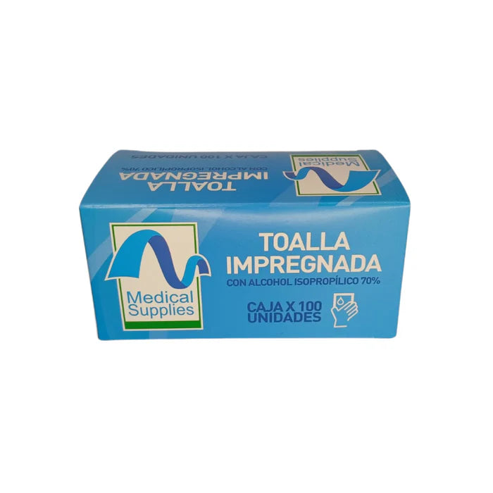 Toalla Impregnada con Alcohol Isopropílico al 70% Caja x 100 unidades - Medical Supplies Saldos A Huevo