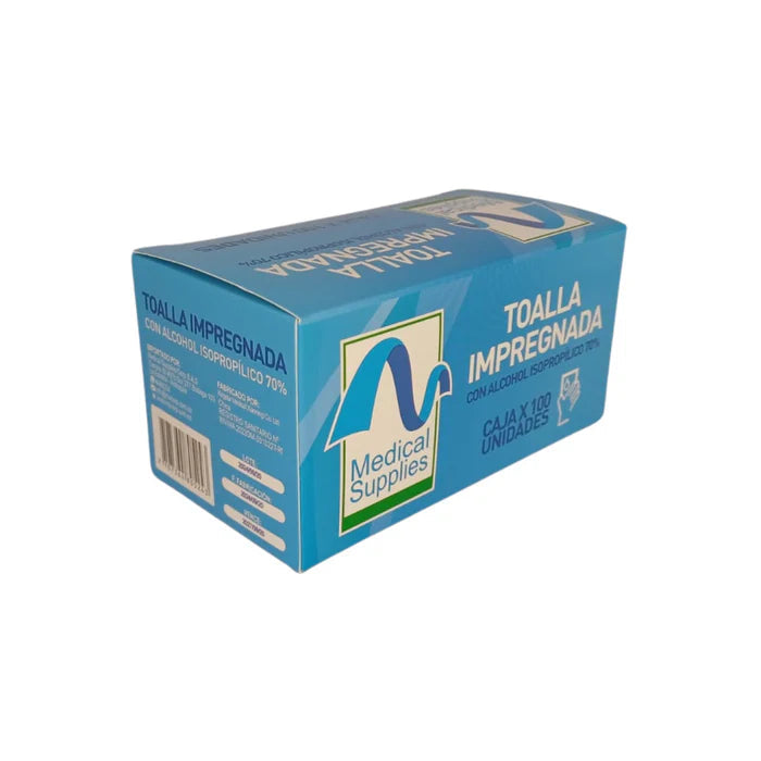 Toalla Impregnada con Alcohol Isopropílico al 70% Caja x 100 unidades - Medical Supplies Saldos A Huevo