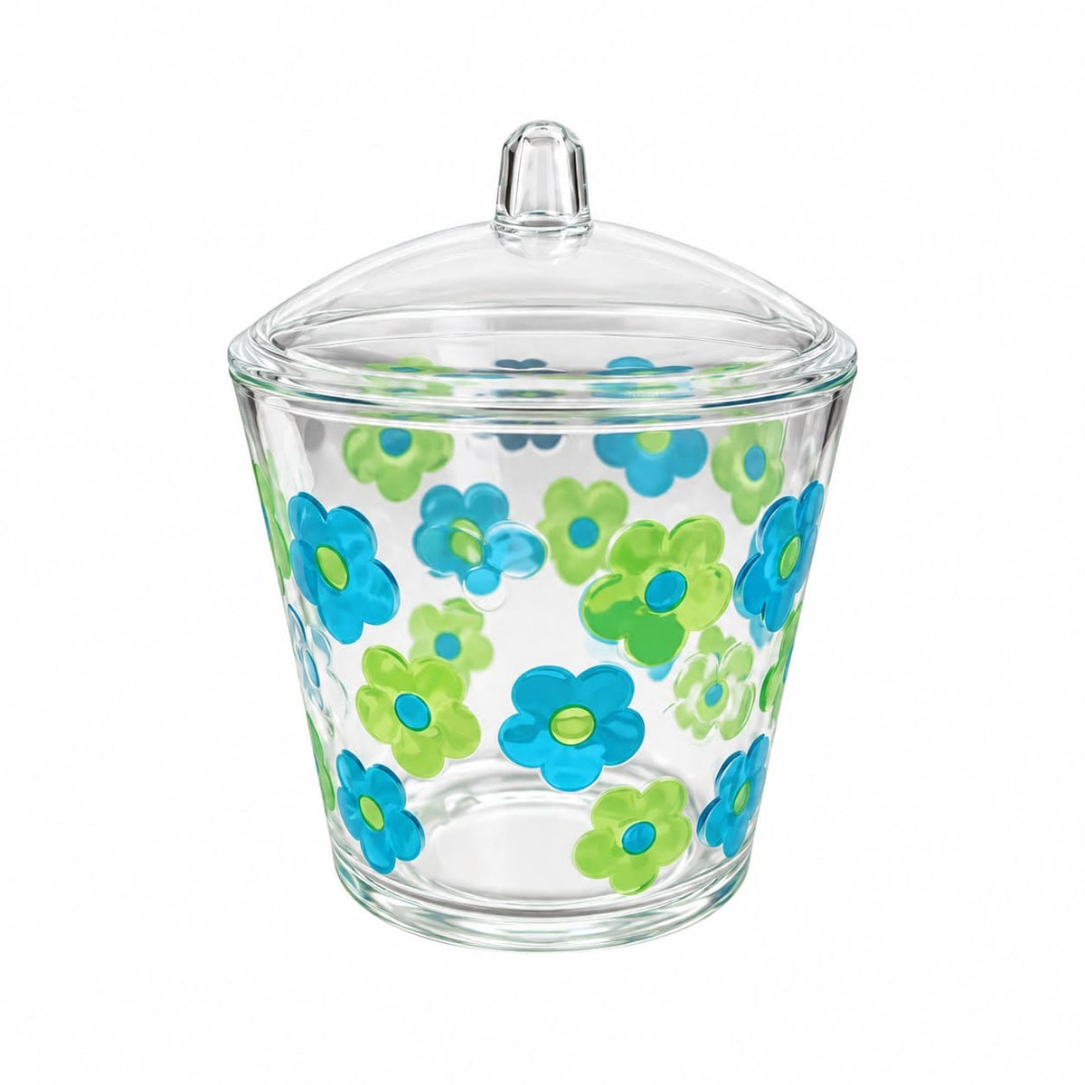 Algodonera Acrílica Transparente con Tapa y Diseño Floral