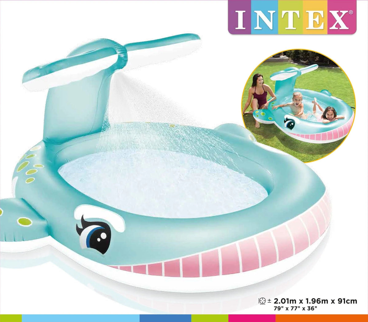 Piscina Inflable Ballena con Chorro de Agua - Intex
