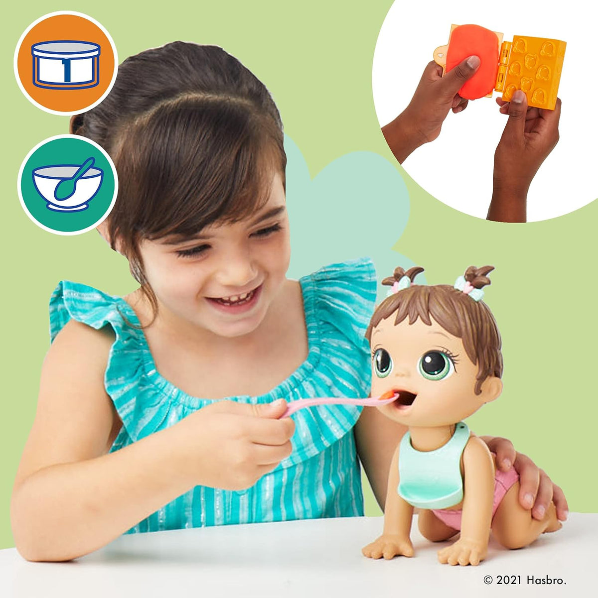Muñeca Baby Alive Lil Snacks Pelo Café Hora de Comer – Hasbro