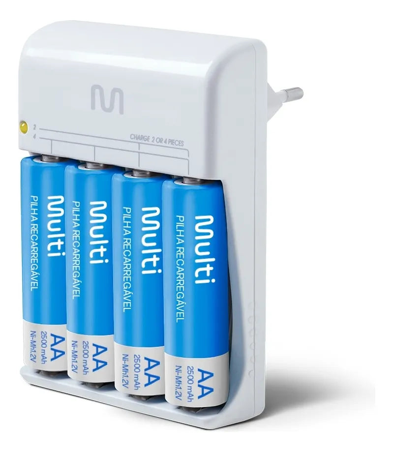 Cargador de pilas + 4 Pilas AA Recargables - Multi