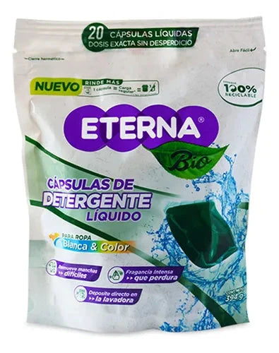Cápsulas de detergente Líquida 20 und 394gr - ETERNA en oferta outlet Colombia saldos a huevo