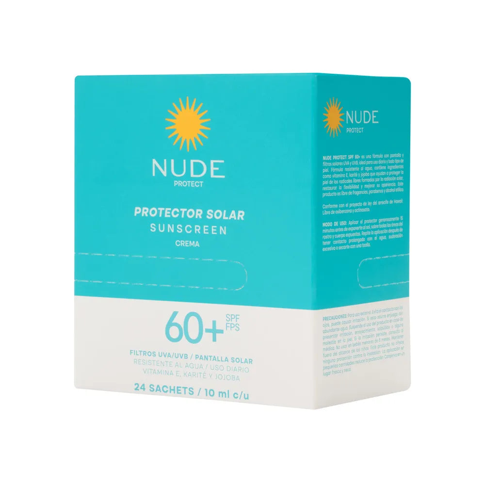 Protector Solar Nude Facial y Corporal SPF 60 de 10 ml x 24 Sachets en oferta outlet Colombia saldos a huevo