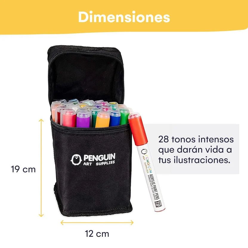 Set de 28 Marcadores Acrílicos de Doble Punta para Madera, Vidrio, Cerámica y Más – Penguin Art Supplies - Saldos A Huevo