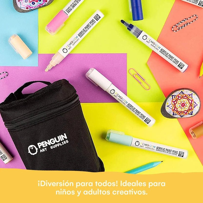 Set de 28 Marcadores Acrílicos de Doble Punta para Madera, Vidrio, Cerámica y Más – Penguin Art Supplies - Saldos A Huevo