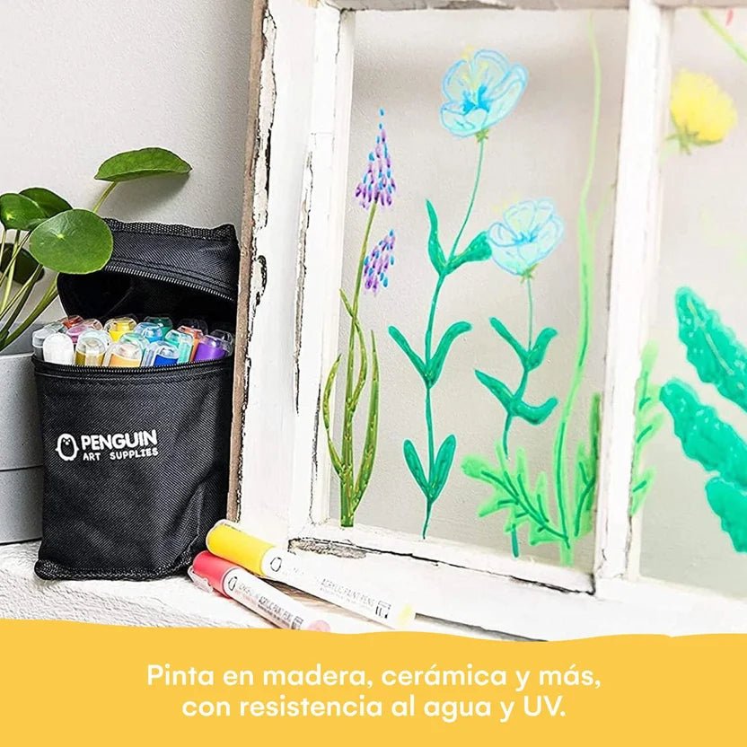 Set de 28 Marcadores Acrílicos de Doble Punta para Madera, Vidrio, Cerámica y Más – Penguin Art Supplies - Saldos A Huevo