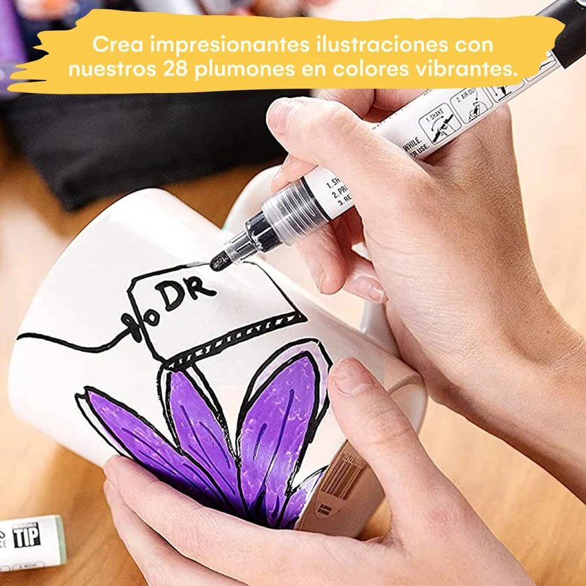 Set de 28 Marcadores Acrílicos de Doble Punta para Madera, Vidrio, Cerámica y Más – Penguin Art Supplies - Saldos A Huevo
