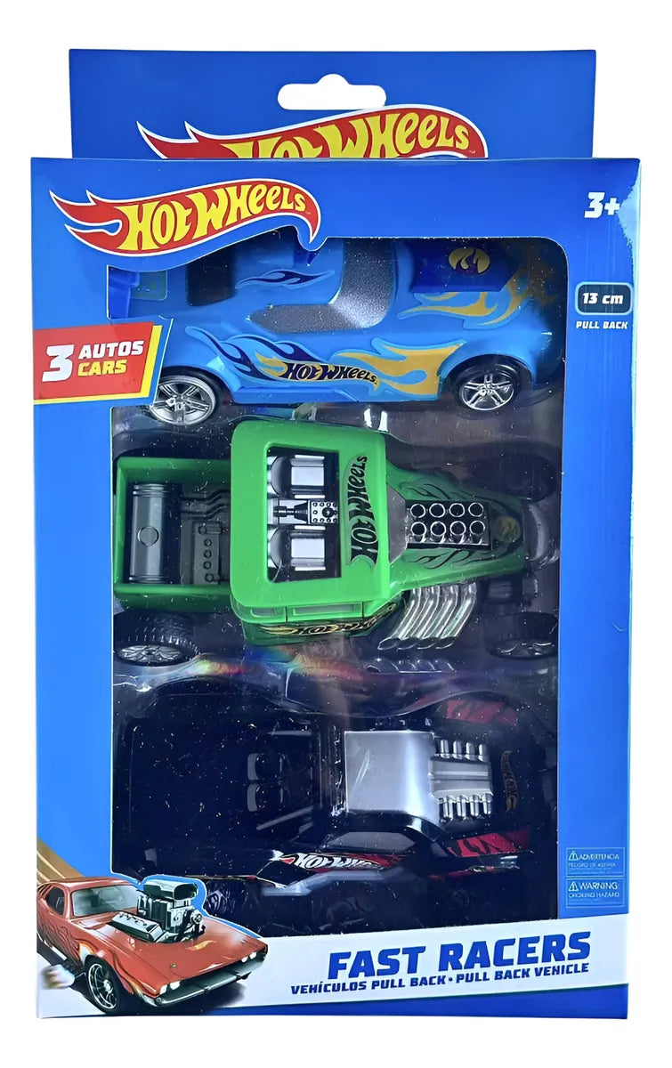 Set de 3 Carros Pull Back Fast Racers Hot Wheels en oferta outlet Colombia saldos a huevo