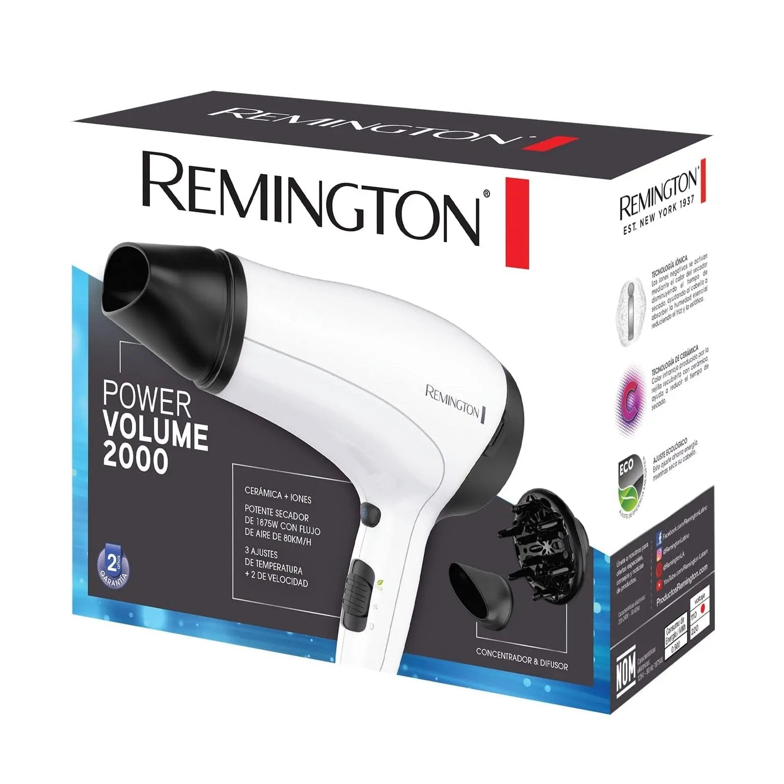 Secador Power Volumen 2000, Iones y Cerámica D3015 - Remington en oferta outlet Colombia saldos a huevo